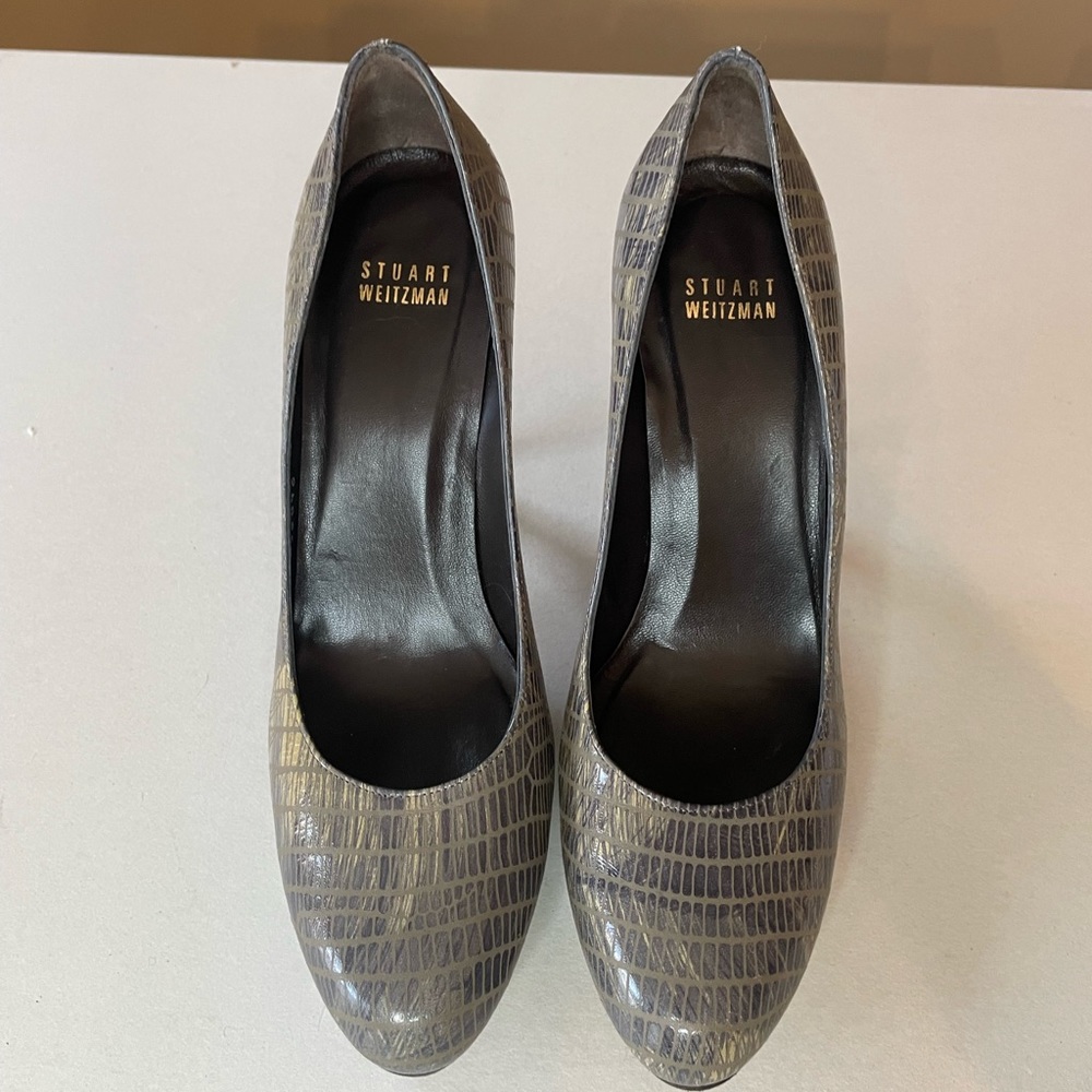 Stuart Weitzman Platform Pumps Gray Snake Leather… - image 7